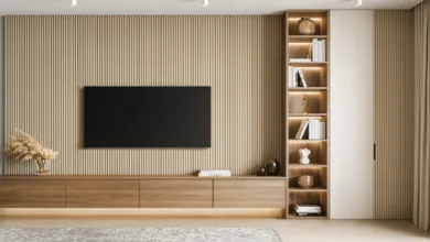 sala com rack flutuante