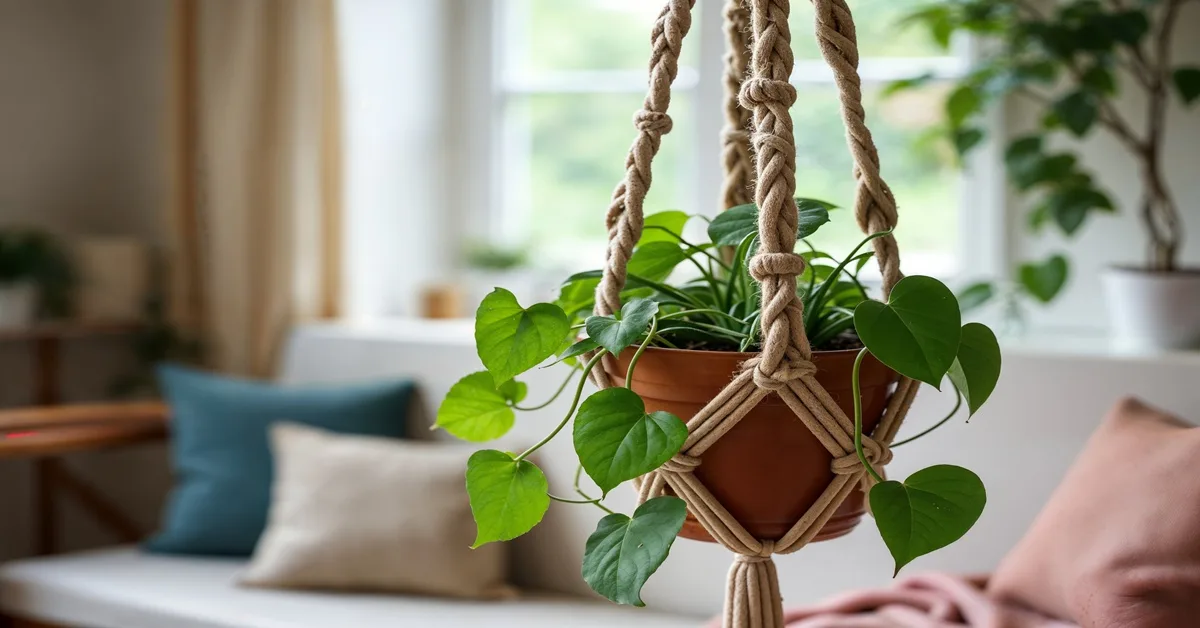 planta em vaso suspenso na sala