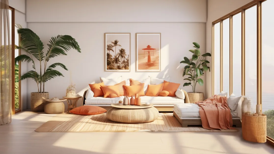 sala com decoração terracota
